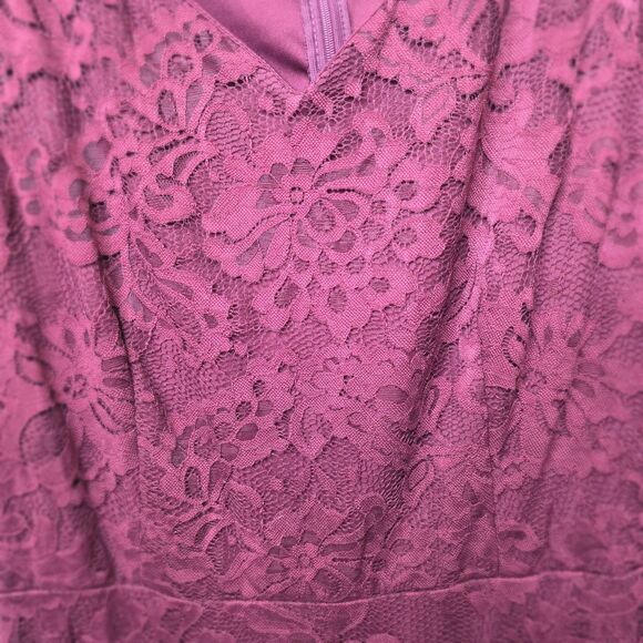 DRESSYSTAR Midi A-line Dress Lace Overlay Fit and Flare Burgandy 3/4 Sleeves XL - Picture 4 of 11
